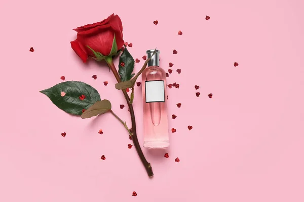 Perfume Beautiful Rose Pink Background — Fotografia de Stock
