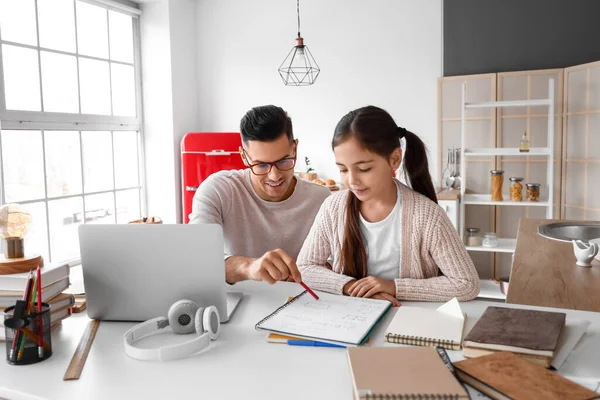 Little Girl Studying Tutor Home — Stock Photo, Image