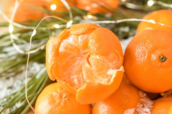 Mandarines Fraîches Sur Table Gros Plan — Photo
