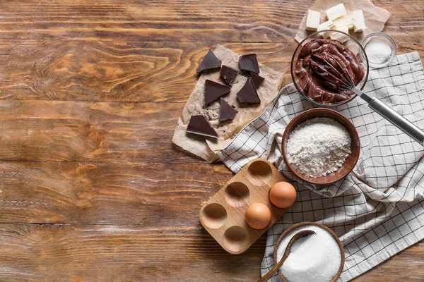 Bowl Flour Ingredients Preparing Chocolate Brownie Table — Stock Photo, Image