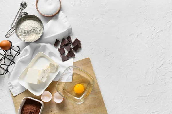 Bowl Butter Ingredients Preparing Chocolate Brownie White Background — Stock Photo, Image