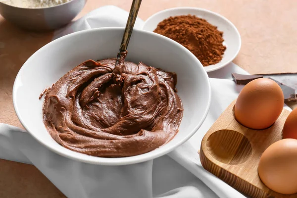 Bowl Fresh Dough Preparing Chocolate Brownie Table — Stock Photo, Image