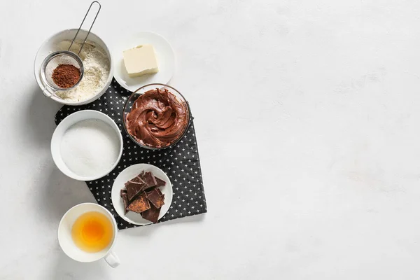 Bowl Fresh Dough Ingredients Preparing Chocolate Brownie White Background — Stock Photo, Image