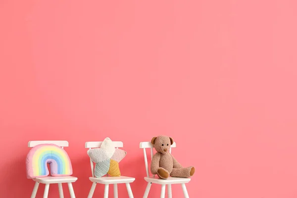 Chairs Cute Toys Color Background — стоковое фото