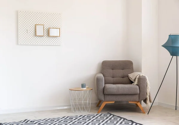 Interior Light Living Room Soft Armchair Table Pegboard — Stok Foto