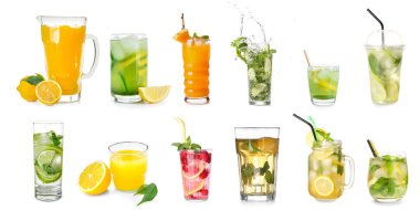 Beyaz arka planda taze limonata çeşitleri