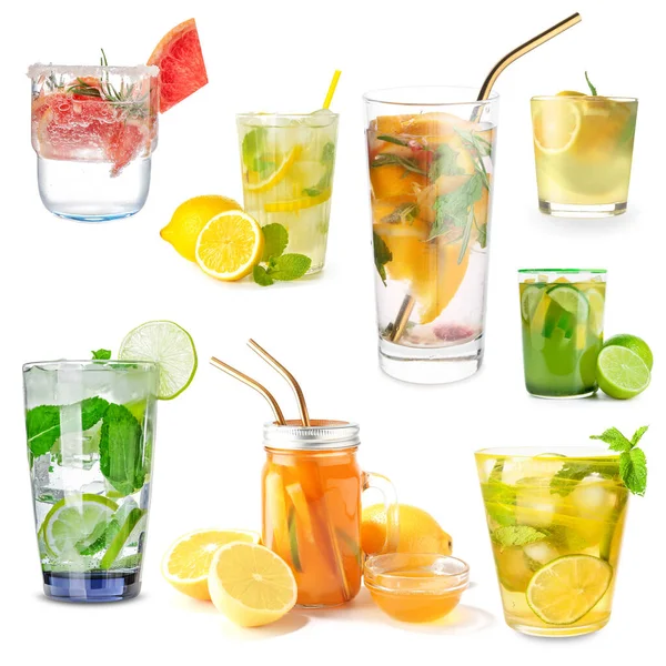 Beyaz arka planda taze limonata çeşitleri