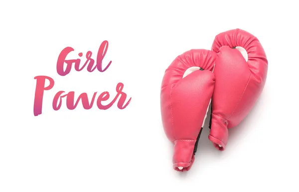 Boxing Gloves Text Girl Power White Background — Stock Photo, Image