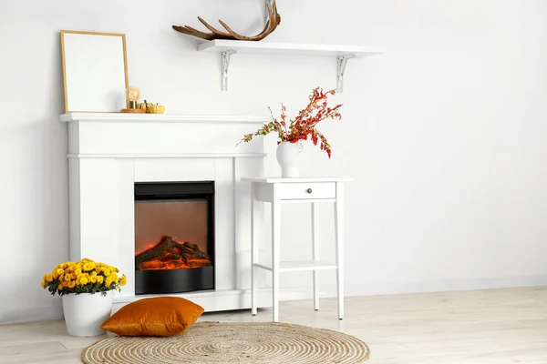 Interior Light Room Modern Fireplace Blank Frame Vases — Stock Photo, Image