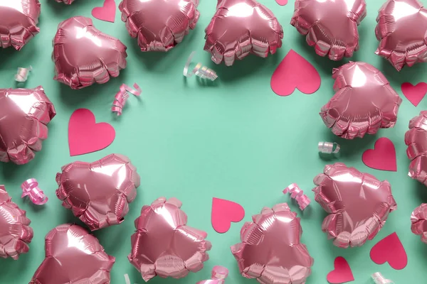 Rama Wykonana Balonów Kształcie Serca Walentynki Tle Koloru — Zdjęcie stockowe