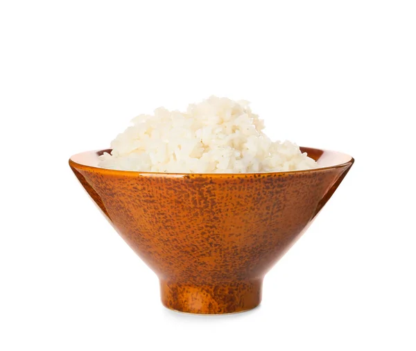 Bowl Tasty Boiled Rice White Background — Stock Photo, Image