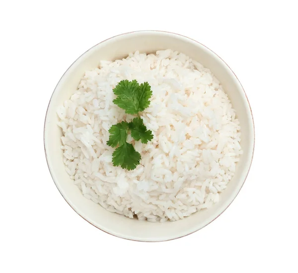 Bowl Tasty Boiled Rice White Background — Stock Photo, Image