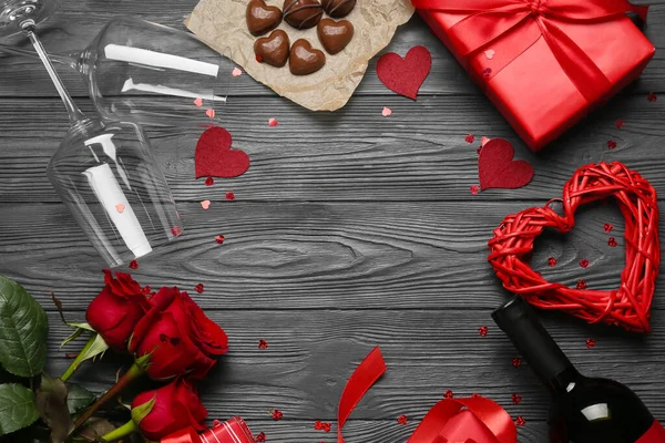 Frame Made Gifts Valentine Day Dark Wooden Background — Stock Photo, Image