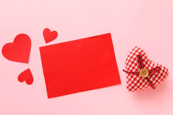 Composition Blank Card Hearts Pink Background — Stock Photo, Image