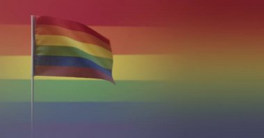 Gökkuşağı arka planında LGBT bayrağı sallama