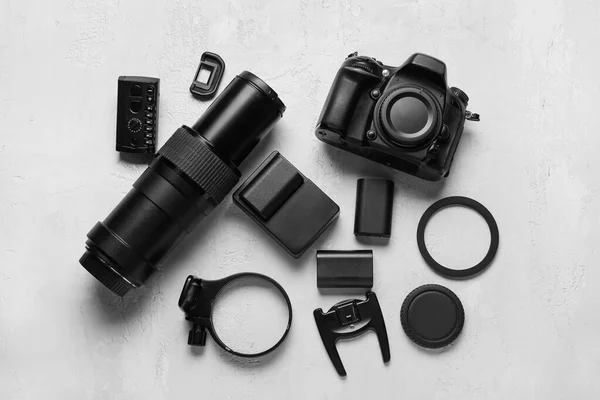 Photo Equipment Light Table Background Top View — Stock Photo, Image