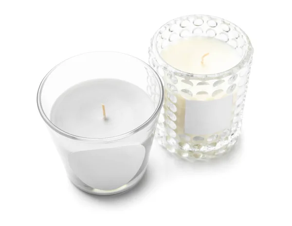 Beautiful Wax Candles White Background — Stock Photo, Image