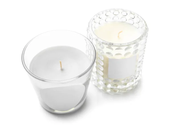 Belle Candele Cera Sfondo Bianco — Foto Stock