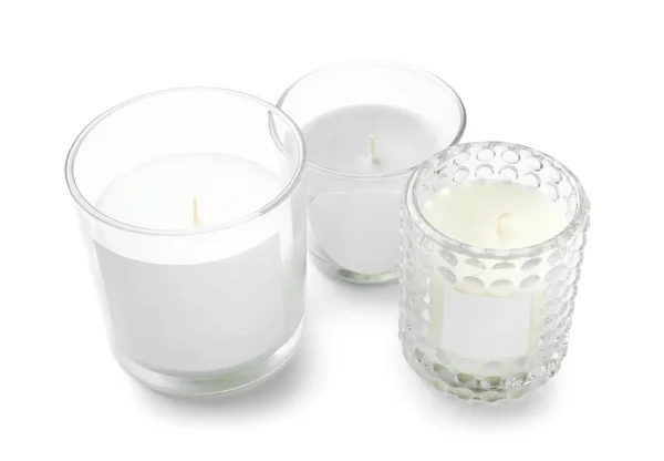 Beautiful Wax Candles Isolated White Background — Stock Photo, Image