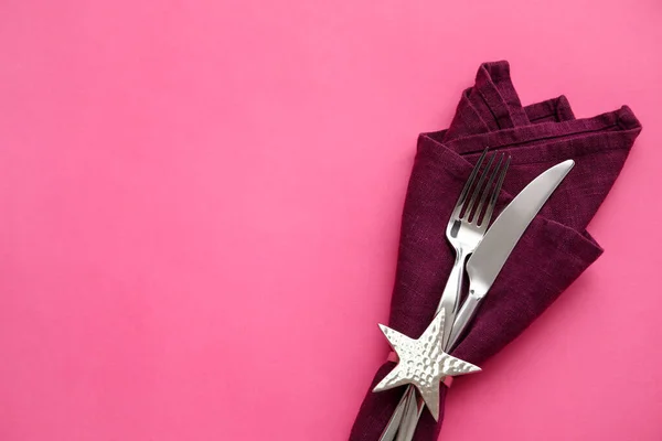 Stylish Cutlery Pink Background — Stock Photo, Image