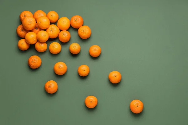 Many Ripe Tangerines Green Background — Stock Photo, Image