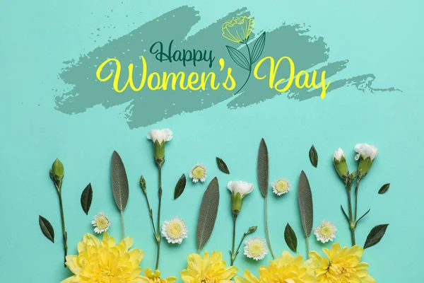 Mooie Wenskaart Voor Happy Women Day Met Lentebloemen — Stockfoto