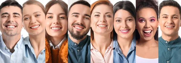 Gruppe Glücklicher Junger Menschen Auf Weißem Hintergrund Nahaufnahme — Stockfoto