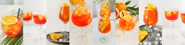 Óculos Saboroso Cocktail Spritz Aperol Fundo Claro — Fotografia de Stock