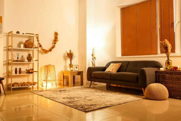 Interior Modern Living Room Beautiful Autumn Decor — Stock Photo, Image