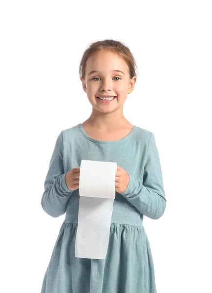 Cute Little Girl Toilet Paper White Background — Stock Photo, Image