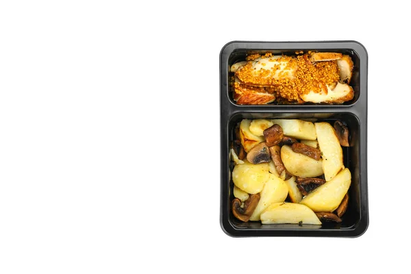 Lunchlåda Med Goda Måltider Vit Bakgrund — Stockfoto