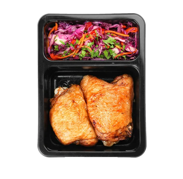 Delicious Chicken Fresh Salad Takeaway Box White Background — Stock Photo, Image