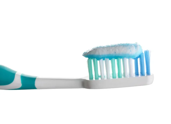 Toothbrush Paste White Background Closeup — Stock Photo, Image