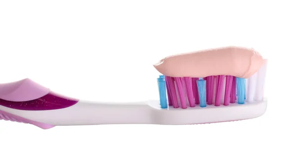 Brush Toothpaste White Background Closeup — Stock Photo, Image