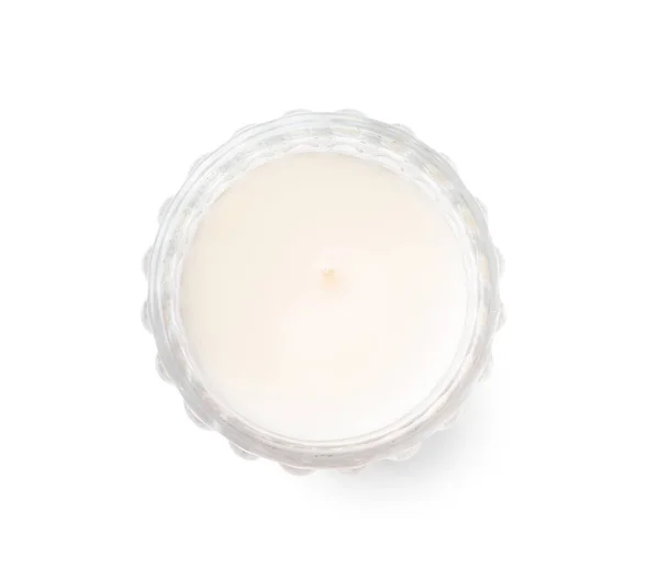 Beautiful Wax Candle White Background — Stock Photo, Image