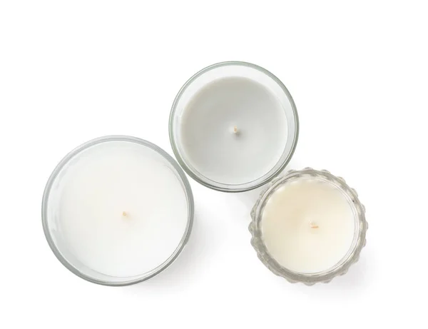 Wax Candles Glass Holders White Background — Fotografia de Stock