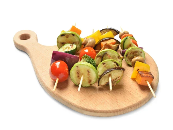 Board Tasty Vegetable Skewers White Background — Stock Photo, Image