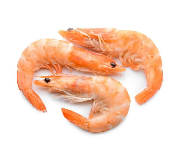 Savoureux Crevettes Entières Sur Fond Blanc — Photo