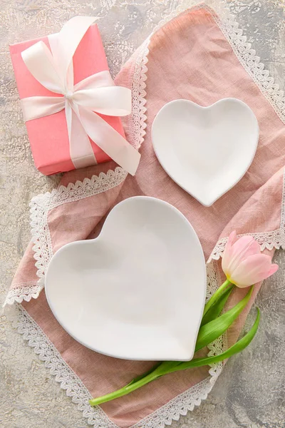 Hermosa Mesa Para Día San Valentín Caja Regalo Flor Tulipán — Foto de Stock