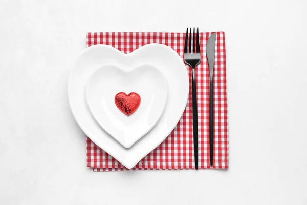 Stylish Table Setting Valentine Day White Background — Stock Photo, Image