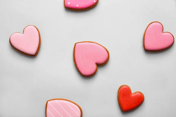 Sabrosas Galletas Forma Corazón Sobre Fondo Claro — Foto de Stock