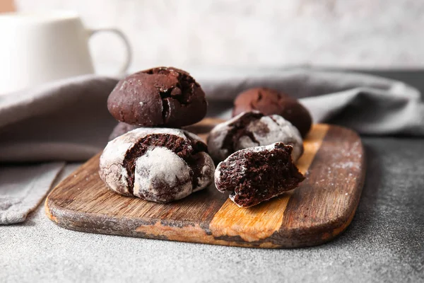 Wooden Board Chocolate Brownie Cookies Table — Stock Photo, Image