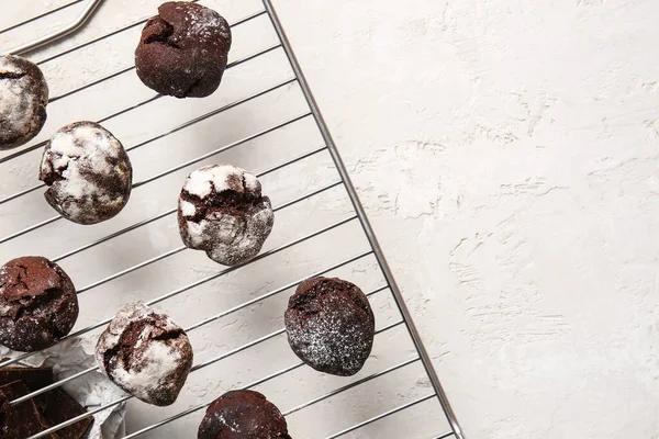 Grid Chocolate Brownie Cookies Light Background Closeup — Stock Photo, Image