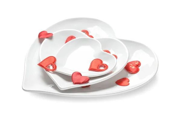 Beautiful Heart Shaped Plates White Background — Stock Photo, Image