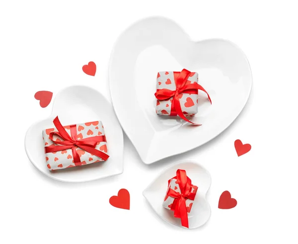 Beautiful Heart Shaped Plates Gifts White Background — Stock Photo, Image