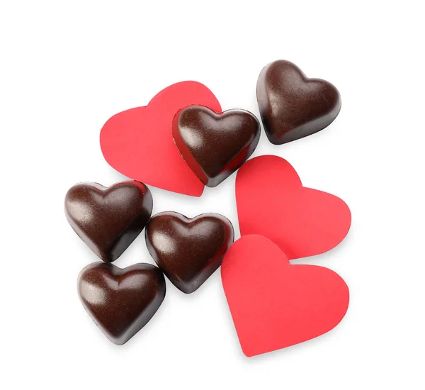 Savoureux Bonbons Forme Coeur Sur Fond Blanc — Photo