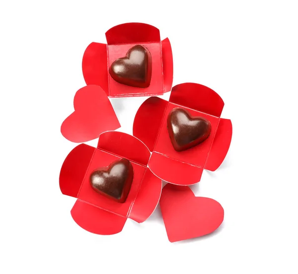 Leckere Herzförmige Bonbons Auf Weißem Hintergrund — Stockfoto