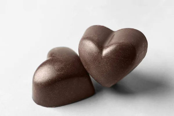 Tasty Heart Shaped Candies Light Background Closeup — Stock Photo, Image