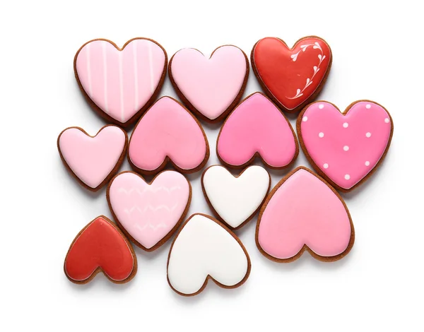 Tasty Heart Shaped Cookies Isolated White Background — Stock Photo, Image