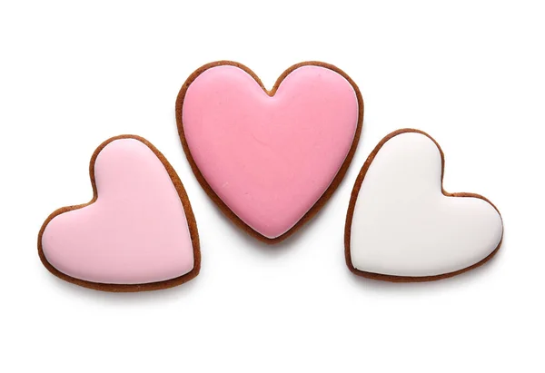 Savoureux Biscuits Forme Coeur Isolés Sur Fond Blanc — Photo